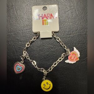 Charm It! Silver Bracelet with Heart and Smiley Charms